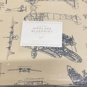 RH Vintage Airplane Blueprint Drapery Collection Grommet top
